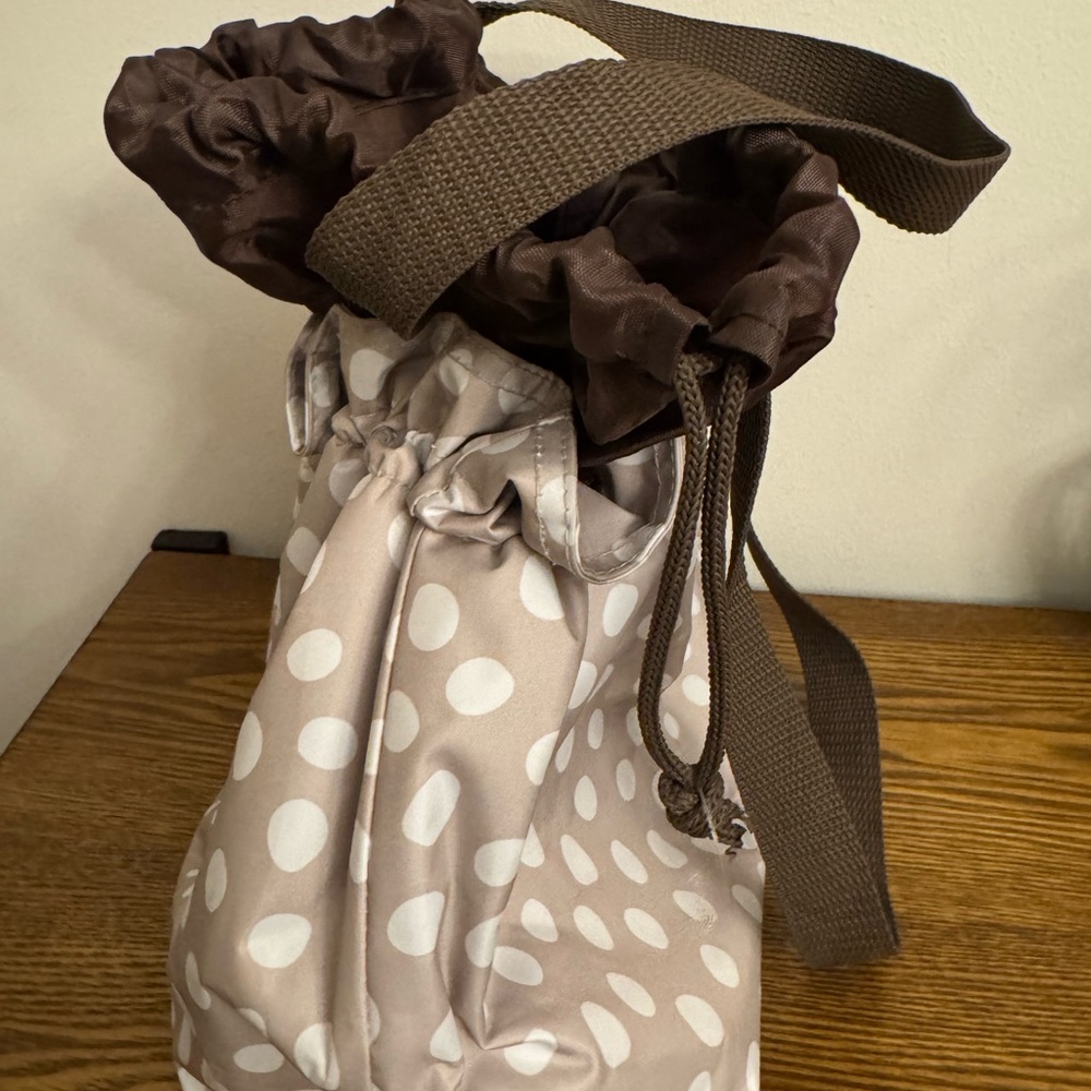 Thirty-One Cinch It Up Thermal Tote - Taupe/Brown Polka Dot EUC - Picture 3 of 6
